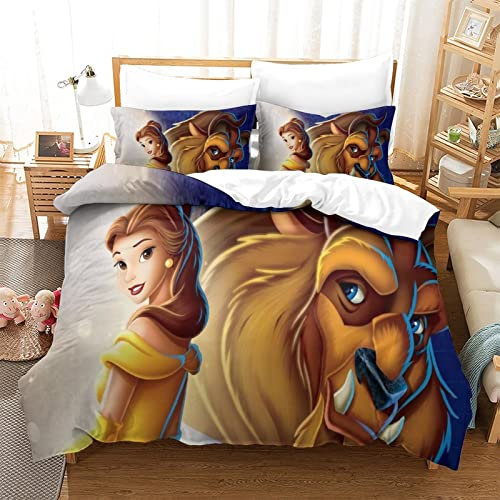 Die Schöne und das Biest Bettwäsche Bettbezug 135x200 cm Bettwäsche Set mit Reißverschluss und Kissenbezug Jugendliche Kinder Erwachsene Bettbezüge Bequem Hypoallergenic Mikrofaser