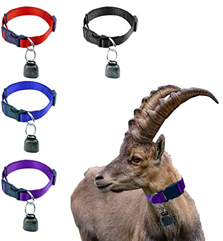 Oisinlas 4 Stück Ziegenhalsband mit Glocke, Haustier-Weide-Kupferglocken, Kuh, Pferd, Schaf, Anti-Verlust, Bronze, Glocke, Zubehör, Nylon-Schafhalsband-Set für Kuh, Ziege und kleine Bauernhoftiere