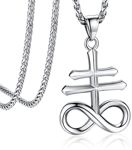 Bandmax Satan Leviathan Kreuz Kette Männer Edelstahl Panzerkette Kreuz Kette Herren Anhänger Leviathan Kette Punk Gothic Schmuck Länge 55CM+5CM
