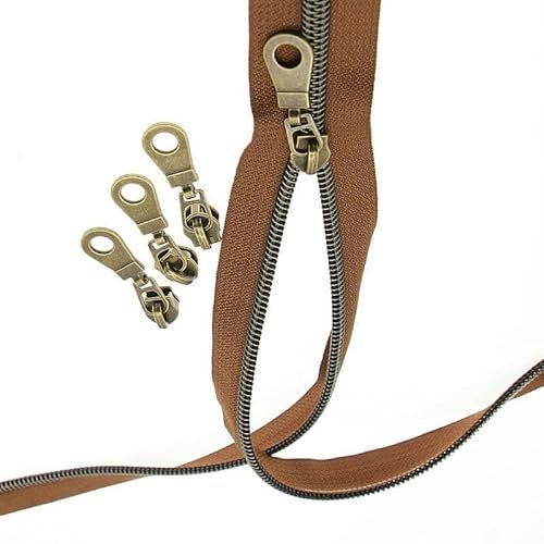 #5 Nylonspulen Reißverschlüsse 9m Endlos Reißverschluss Meterware Braune Klebeband Antik Messing Zähne mit 25 PCS Reißverschluss Sliders für Nähen YIGUANXIN