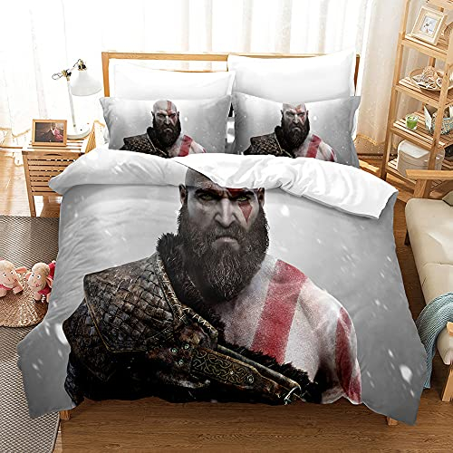 ESAAH God of War Bettwäscheset 3D Für Alle Jahreszeiten Zart Gemusterter Bettbezug Mit Reißverschluss (A3,155x220cm+75x50cmx2)