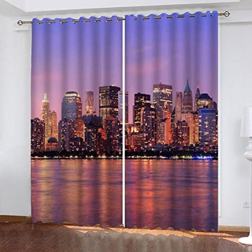 SUBIKA Vorhang Blickdicht mit Ösen New York Verdunkelungsvorhang 3D 2er Set Polyester Schlafzimmer Kinderzimmer Wohnzimmer Dekoration Architektur Landschaft Manhattan Gardine140x160cm(2x70x160cm)