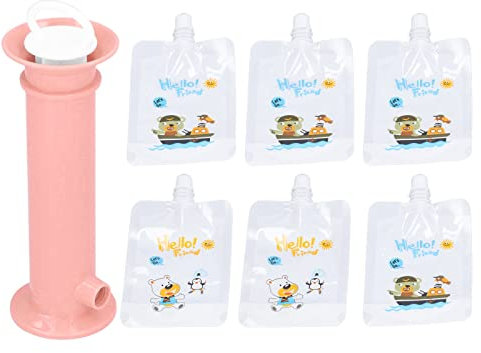 Station de Pressage, Station de Remplissage de Sachets Réutilisables avec 6 Sachets pour Nourrissons, Bébés et Tout-Petits, Machine à Jus de Fruits Portable pour Aliments (Rose)