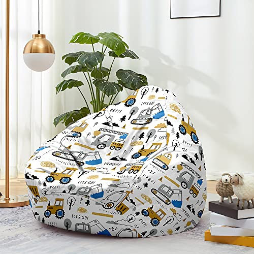 FANSU Sitzsack Waschbar 3D Bagger Sitzsack Ohne Füllung Sitzsäcke für Kinder Erwachsene Sitzsack Outdoor Indoor Stofftier Aufbewahrung mit Reißverschlus (100x120cm,Auto)
