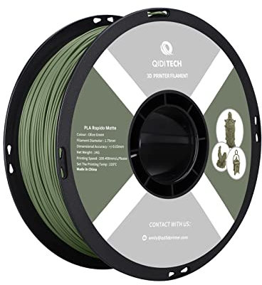 QIDI TECH Matte PLA Rapido Filament 1.75mm, PLA Matte 3D Drucker Filament 1kg Spule (2.2lbs), Geeignet für Hochgeschwindigkeitsdruck, 3D Druck Filament Fit die meisten FDM 3D Drucker, Matte Olivgrün