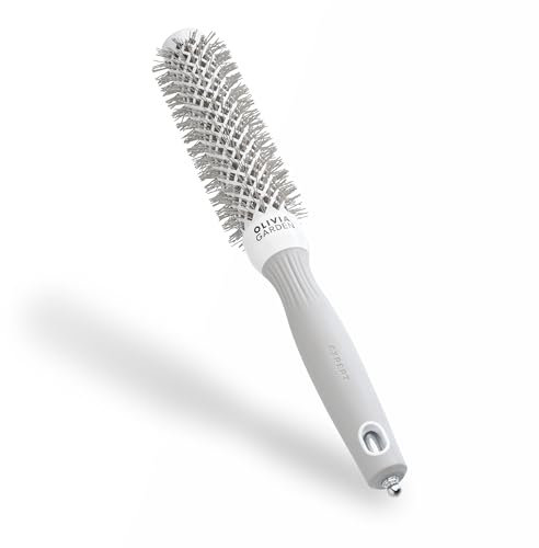 Olivia Garden Expert Blowout Speed – Blanc & Gris - 25 - Brosse ronde en céramique avec un barrilet extra long pour des brushings 25% plus rapides