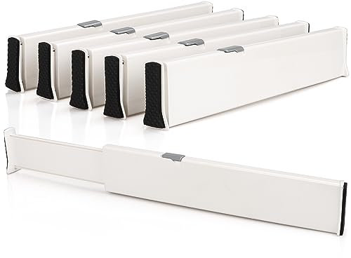 GOYADA Lot de 6 Séparateurs de Tiroir Réglable 33.2-55 CM, Séparateur de Tiroir Extensible, Organisateur de Tiroir Reglable en Plastique pour Bureau, Cuisine, Tiroir, Salle de Bain