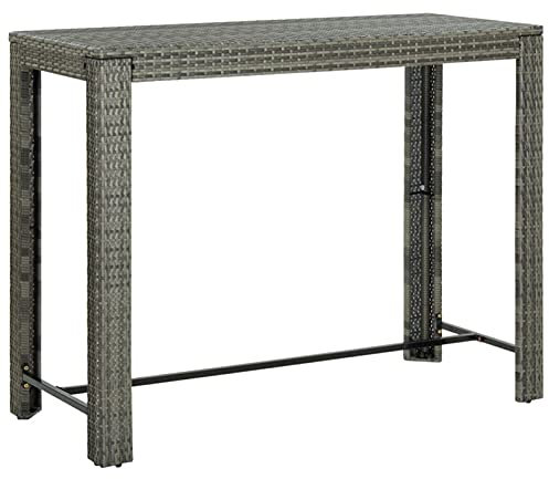 JUNZAI Garten-Bartisch, Kleiner Esstisch, Bartische & -theken, Bar Tisch, Hochtisch, Stehtisch, Thekentisch, Grau 140,5x60,5x110,5 cm Poly Rattan