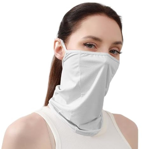 GIBZ Sonnenmaske Gesichtsschal Maske 360°Uv-Sonnenschutz Mit Upf 50+ Nacken und Gesichtsklappe Sonnenschutzhüte für Frauen Faltbar Verstaubar für Angeln Klettern Wandern Hellgrau