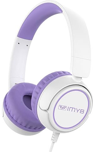 IMYB Kids Headphones, V1 Foldable Headphones for kids, Wired Stereo Tangle-Free On-Ear Headphones for School/Boys/Girls/Toddlers/Childrens/Teens/Ipad/Tablet/Kindle/Phones/Travel/Plane White Purple
