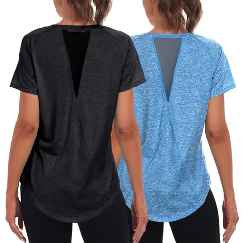 Jlowesun Sport Oberteile Damen Kurzarm, Leichtes Atmungsaktiv Funktions Back Mesh Sport Oberteile Damen, Rundhals Sport Top Damen Passend für Fitness Laufshirt Yoga M