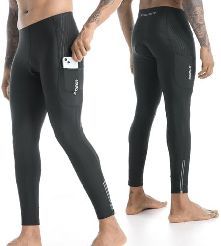 X-TIGER Pantaloni Lunghi Ciclismo Uomo 5D Gel Imbottito,Compression Mutande MTB Pantaloni Traspirante Asciugatura Rapida con 3 Tasche