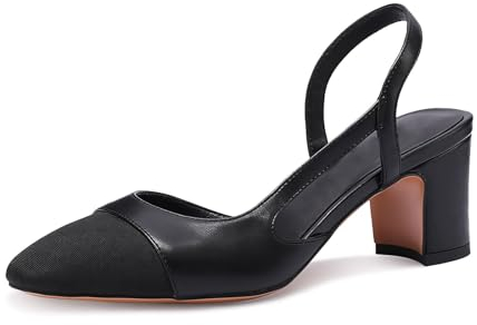 MIRAAZZURRA Damen Slingback Pumps geschlossene runde Zehe Blockabsatz zweifarbige lässige klobige Absätze Büroschuhe Schwarz EU40
