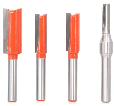 Akylin 4pcs Straight Router Bit 1/4 Inch Shank, Two Flute Router Cutter Bit, Carbide Tipped Straight Router Bit for Woodworking Slotting - 5/16, 3/8, 1/2, 13/64 Cut Dia