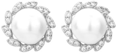ankbrats Perlen Ohrstecker 925 Sterling Silber Damen, Hypoallergen Weidenblatt Perlenohrringe Silber 925 mit Zirkonia, Leichte Kleine Silberne Perlenohrringe für Mädchen 9mm