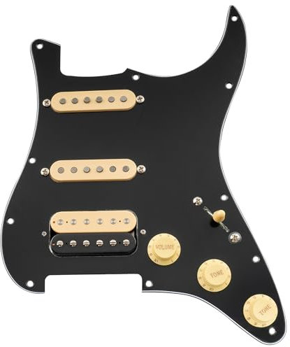Musiclily Pro Auto-Split Pickguard SSH Pré-câblé avec Artec Micros Alnico 5 pour Guitare Electrique Style Strat, 3 Plis Noir avec Micro Chevalet Zebra