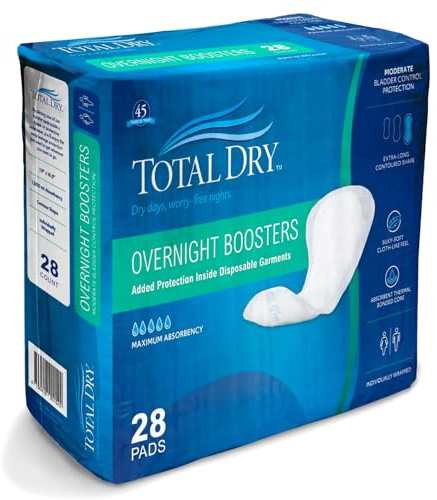 Total Dry Ultimate Booster Pads for Women & Men Extra-Absorbent Overnight Diaper Inserts– FSA HSA Approved-for Use Inside Adult Diapers -Enhanced Absorption & Leak Control