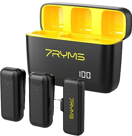 Rimo S1LN Wireless Microphone System with 1 Receiver & 2 Microphones 50M Transmission Range Built-in Battery with Charging Case Replacement for Smartphones Computer Laptop Camera for