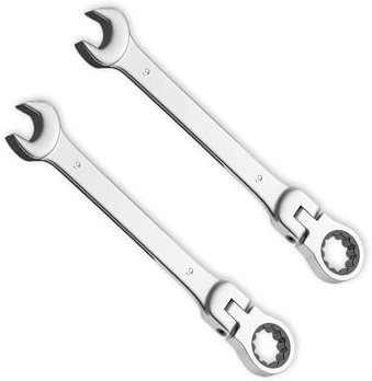 Leliafleury 2pcs 9mm Ratchet Spanner Flex-Head, Combination Wrench, Polished CR-V Chrome Vanadium Steel Metric Spanner, 72-Tooth, Box and Open End Ring Ratcheting Spanner Tool for Home Bicycle