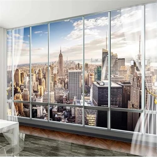 Carta Da Parati 3D Finestra Montata Su Foto Stereo Di New York Tv Carta Da Parati 3D Per La Casa Carta Da Parati Fotomurali Poster Murale Soggiorno Camera Letto Carta-300cm×210cm