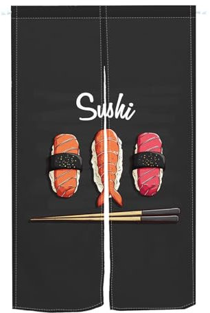 XMJJKUF Ukiyoe Traditioneller japanischer Noren-Türvorhang, Fensterbehandlung, Tapisserie, Baumwoll-Leinen, zum Aufhängen, Raumtrenner, Restaurant, Küche, Dekoration, 85,1 x 180,1 cm (Sushi-Essen,