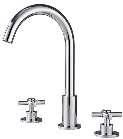 Waschtischarmatur Chrom Schwanenhals 360° Drehbarer Wasserhahn Bad 3 Loch,Chrom