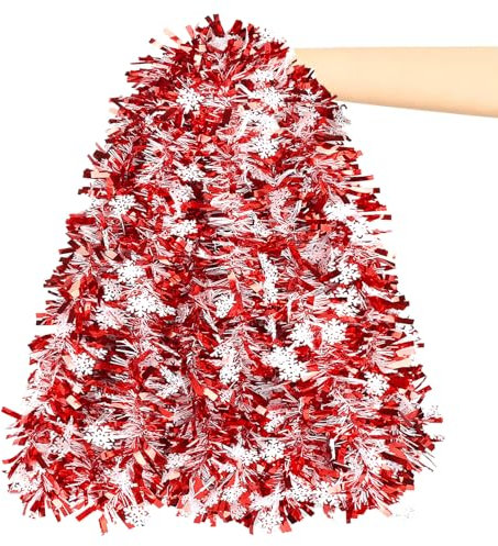 ZALAON Red Tinsel Garland, 10M Thick Christmas Tinsels Garland for Christmas Tree Decorations Indoor Outdoor Party Supplies