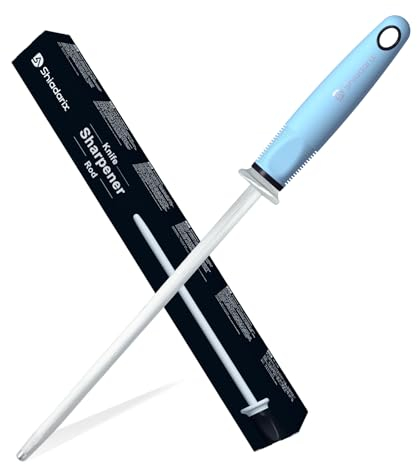 Shiadarix Chaira Afilar Manual Afilador de Cuchillos Profesional con 23cm Acero al Carbono y Mango Ergonómico de Tacto Suave con Protección para Los Dedos, Azul