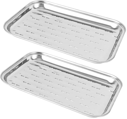 RICKMASK Set di 2 cesti per Barbecue in Acciaio Inox,34,5x24x3 cm Cestino per Verdure Barbecue,Vassoio Forato Forno Rettangolari per Grigliare all'aperto, Riutilizzabili.