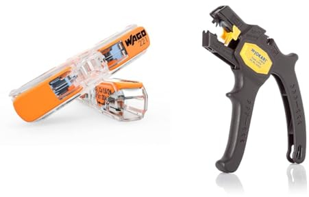 WAGO 2-Leiter Durchgangs-Verbinder mit Hebel 221-2411 & JOKARI 20050 Abisolierzange Super 4 plus, Schwarz, 1 Stück