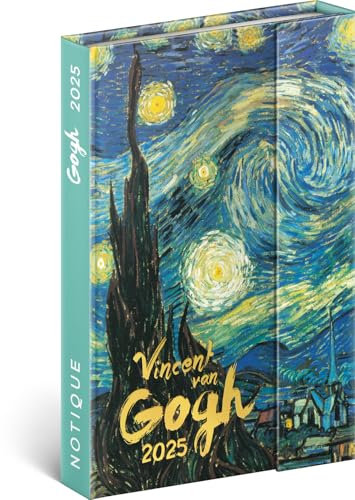 NOTIQUE Taschenkalender 2025 ca. A6, Terminplaner mit Magnetverschluss, Terminkalender, Wochenplaner, Buchkalender, Hardcover Wochenkalender (Vincent van Gogh)