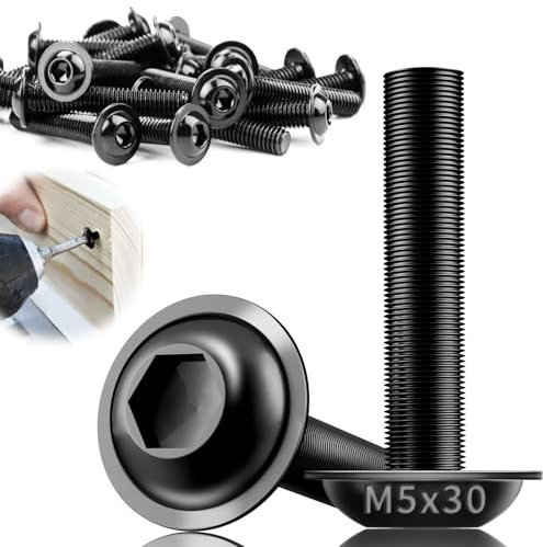 TXXATX 40 Stück Schrauben M5 Schwarz Linsenkopfschrauben M5 x 30 mm mit Flansch M5 Flachkopfschrauben Edelstahl A2 V2A Vollgewinde für Tischbeine Fahrzeugbau Holz Gerüst