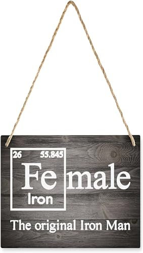 Hanging Wooden Plaque Decor Fe-Male The Original Iron Man Wall Decoration Rustic Wood Sign Hanging Vintage Home Decor Wooden Farmhouse Wall Decor For Living Room Decor 10X10