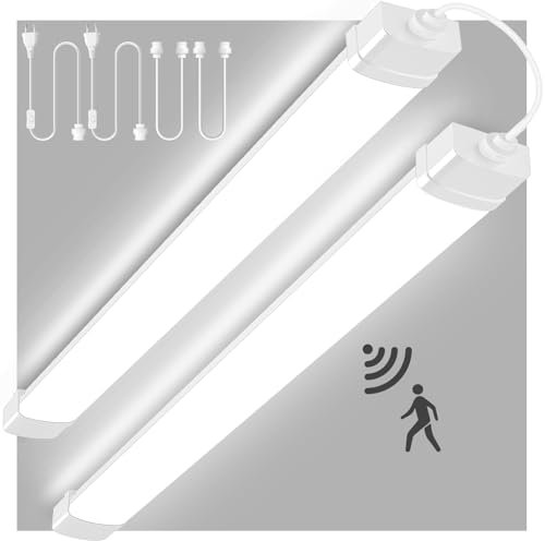 4FT Led Batten Light, 40W Tube Light With Motion & Light Sensor Detector Ceiling Light Cool White 6500K 4000LM IP65 Waterproof Led Tube Lights for Shop, Office, Living Room, Garage, Warehouse, Kitchen