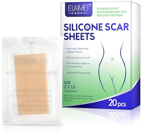 Silikonpflaster für Narben - Silicone Scar Tape, Professionelle Entfernung Neuer Alter Narben durch Kaiserschnitt, Chirurgie, Verbrennung, Keloid, Akne, etc. (4 x 7.6 CM, 20 Stück)