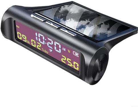 SMZhomeone Auto-Uhr Solar DC 5 V Hochpräzises LCD-Display mit Datum und Temperatur im Auto, Automatische Anzeige, Schwarz