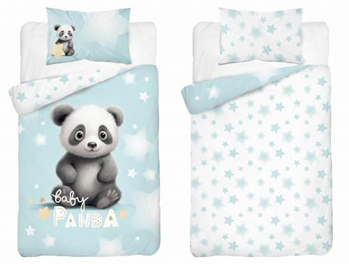 Kinderbettwäsche 100x135 cm aus 100% Baumwolle Weich und farbenfroh | Bettwäsche Kinder Perfekt für Mädchen und Jungen | Hochwertig und pflegeleicht Baby Bettwäshe mit Reißverschluss | Panda 039