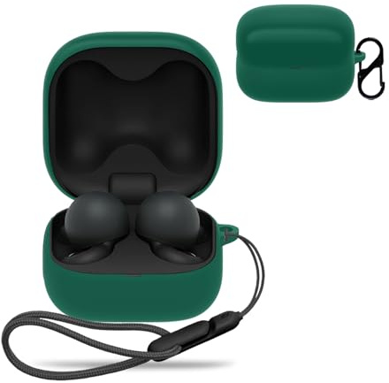 for Sony LinkBuds Fit Truly Wireless Noise Canceling Earbud Headphones Case Cover,Wireless Earphone Protective Case (with Carabiner + Lanyard) Protective Cover for LinkBuds Fit WFLS910NW.UC(Green)