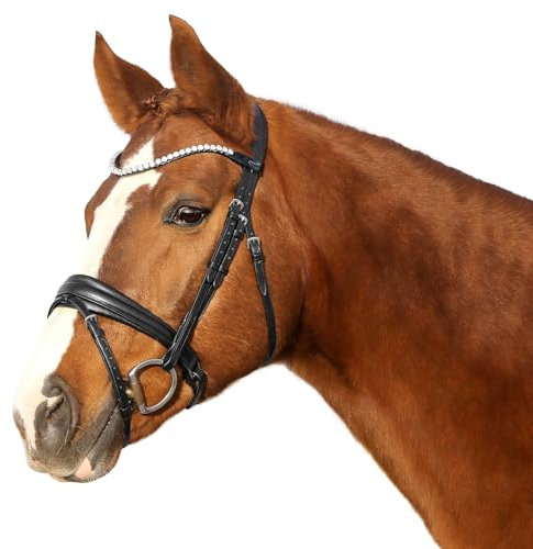 Euroriding Trense SENSITIV mit Strass ohne Zügel schwed. Reithalfter schwarz Pony