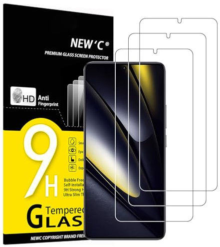 NEW'C 3 Pezzi, Vetro Temperato per Xiaomi POCO F6, F6 Pro, Pellicola Prottetiva, Senza Bolle, 0,33mm Ultra Trasparente, Ultra Resistente, Durezza 9H