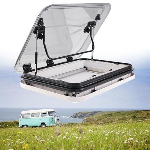 Lakenbroade Kit de Ventilation de Toit pour Camping-Car, Trappe de fenêtre de Toit découpée pour Caravane avec éclairage LED, Grande Trappe de Ventilation de Toit pour puits de lumièr,500x500mm