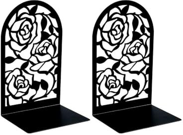 DTACBNEUZ Lot de 2 serre-livres décoratifs - Style rose - Pour livres lourds - Pour la maison, le bureau - Noir