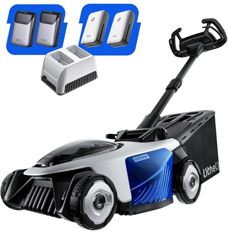 Litheli Easysurge Tondeuse à Gazon sans Fil 43cm, Autopropulsée (2,2-4,7 km/h), Bac 50L, 25-75 mm, Tondeuse à Gazon Batterie avec 4X 20V Batteries 4.0Ah et Chargeur
