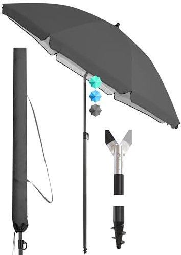 4smile Sonnenschirm Strand SunnyJoy Ø 200 cm, inkl. Hülle - UPF 50+ Strandschirm, Sonnenschirm Balkon, Gartenschirm - Strandschirm windfest stabil, Sonnenschutz Strand und Balkon, Anthrazit