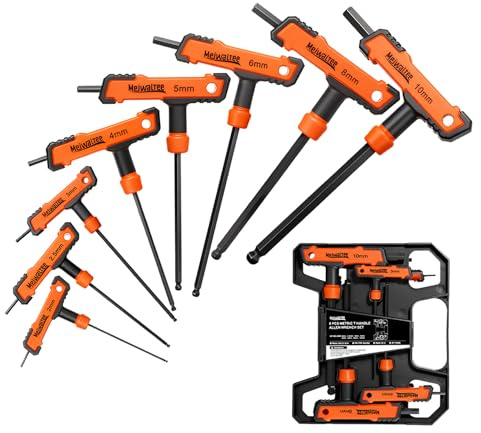 Meiwaltee Jeu de 8 Clés Allen à poignée en T Metric 2-10mm, Tournevis à Clés Hexagonales, Acier Cr-V avec boîte de rangement pour bricolage, réparations domestiques, voiture, vélo.