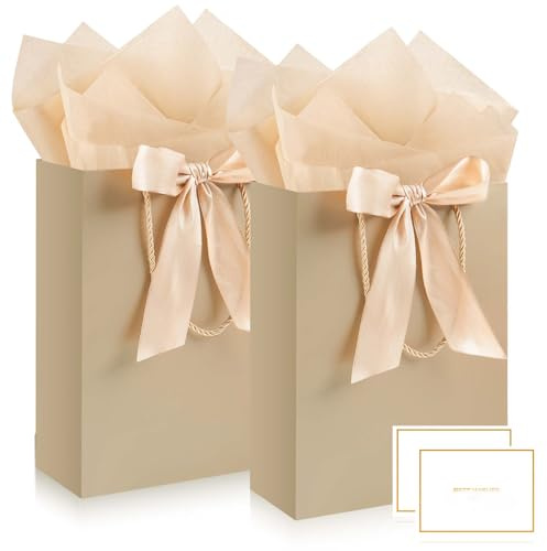 Mifferer Geschenktüt, 2 Stück Papier-Tüten mit Taschentuch und Karten | Geschenktüten für Frauen, Mädchen, Brautjungfern, Geburtstage, Valentinstag und Hochzeitsfeiern