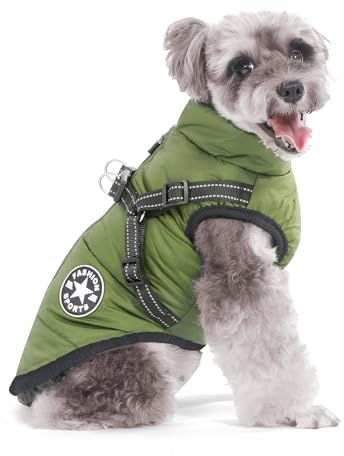 Aywoja Winter Hundemantel mit Geschirr, Wasserdicht, Hundemantel für Kleine Hunde, Hundejacke Maschinen Waschbar, Reflektierende Streifen