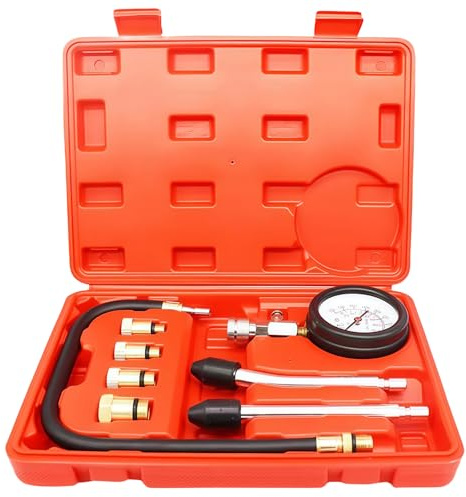 GOEDCH Kit tester di compressione con 4 adattatori, tester di compressione del motore M10 M12 M14 M18, 0-20 bar e 0-300 psi, tester di compressione con tester per candele di accensione