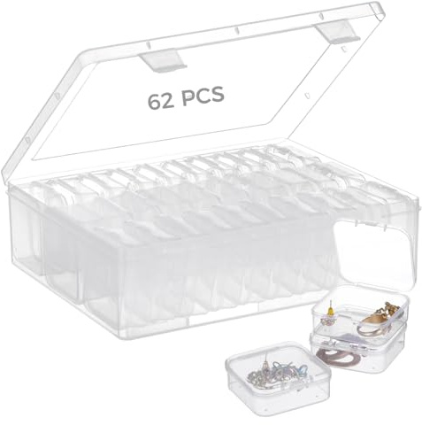 62-teiliges Set mit Perlenaufbewahrungsboxen, kleinen Perlenaufbewahrungsetuis, 60 durchsichtigen Mini-Perlenboxen und 2 großen Etuis mit Klappdeckel für die Herstellung von Armbändern und DIY-Schmuck