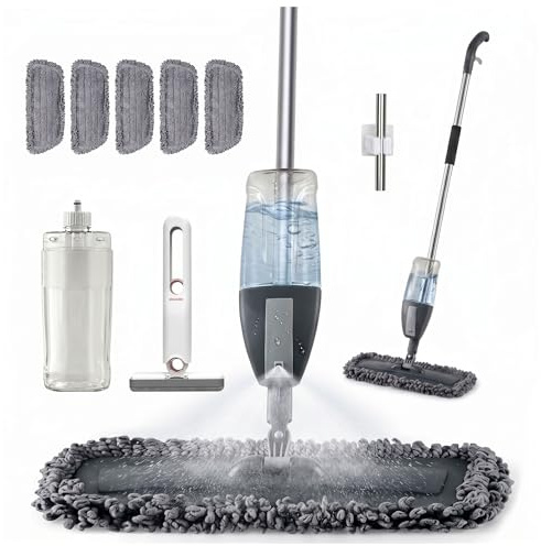 Floor Spray Mop Dry Wet Mop Kitchen Floor Cleaning 360° Swivel Head Suitable for Cleaning Tile Laminate Hardwood Ceramic with 4 Replacement Pads, 650ML Refillable Bottle